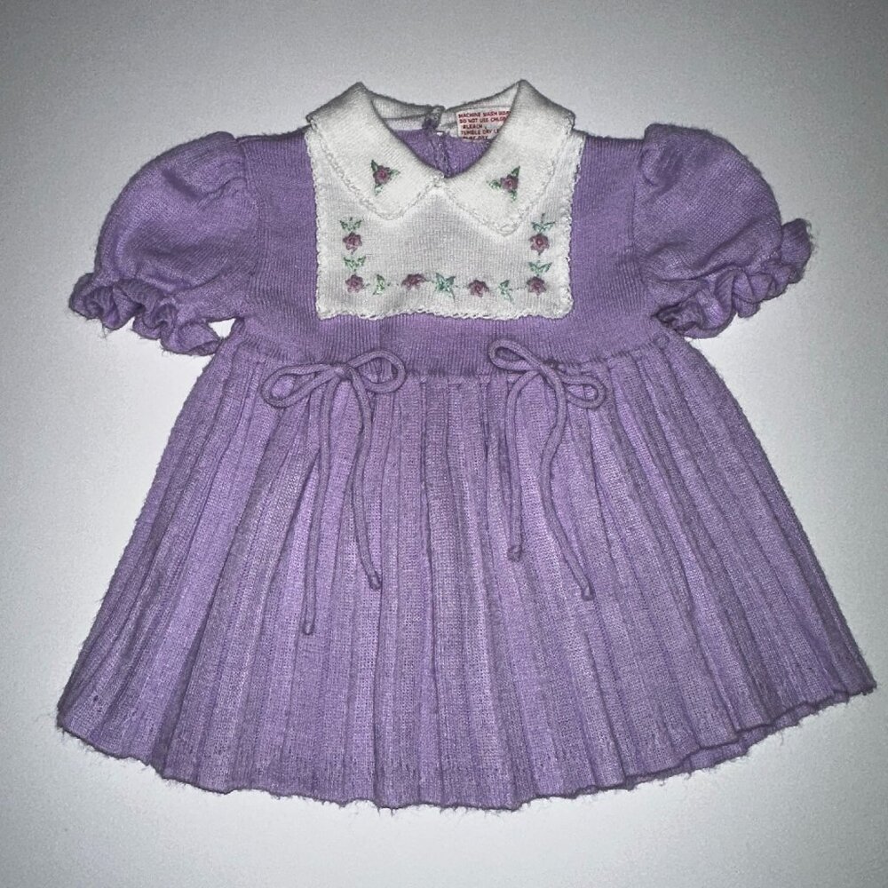 YELLOW BIRD Baby Sweater Dress purple Girls Size 12 Months VINTAGE lavender